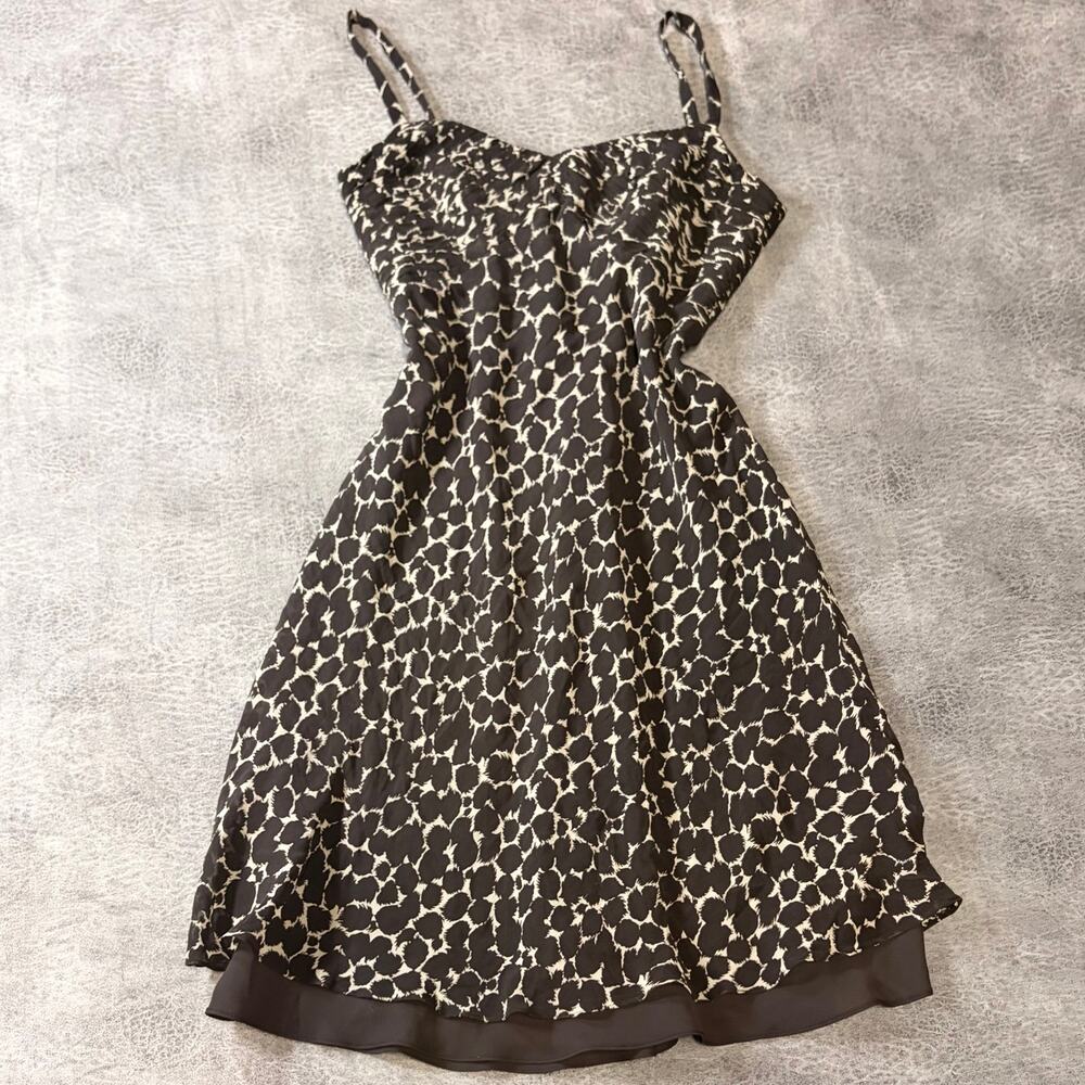Brown Animal Print Silk Midi Dress